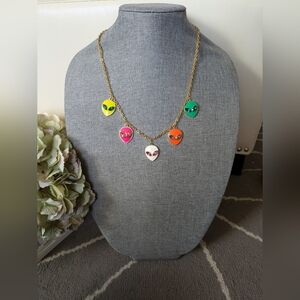 NWOT Artist Alien Enamel Charm Necklace